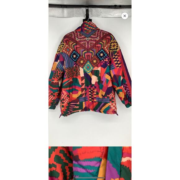 FARM RIO Crochet Patchwork Print Reversible Oversize Puffer Jacket Size Medium - Picture 4 of 16